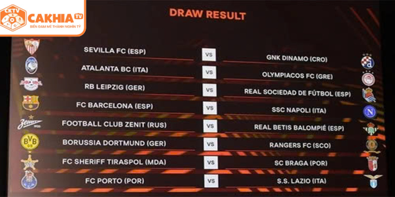 Bảng điện tử cập nhật lịch thi đấu Europa League C2